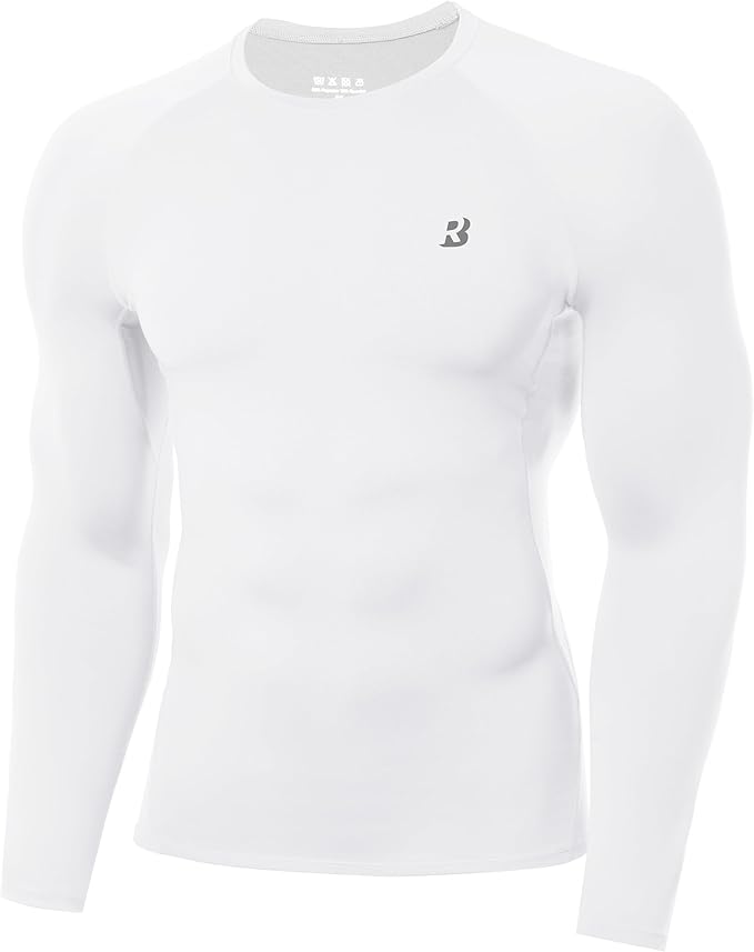 Roadbox Mens Compression Shirt, Cool Dry Long Sleeve Workout Shirts, Running Athletic Football Gym Base Layer Tops UPF 50+