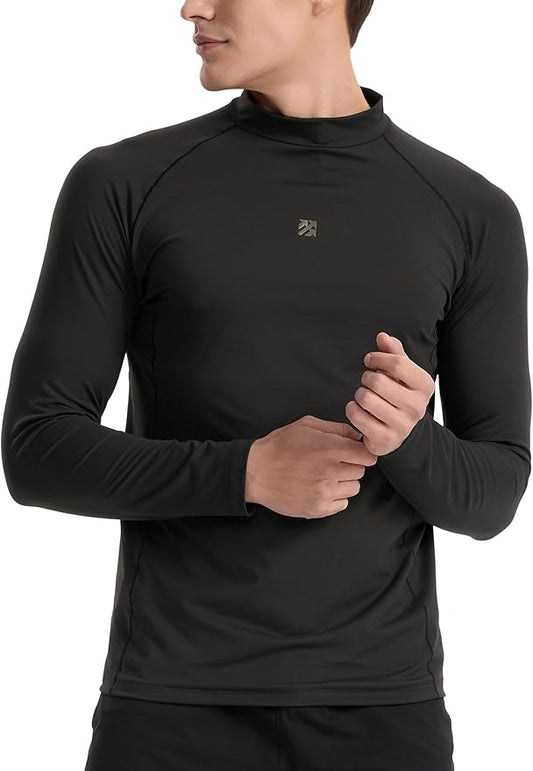 Mens Long Sleeve Turtleneck Workout Shirts Moisture Wicking Mock Neck Double Sides Brushed T-Shirts