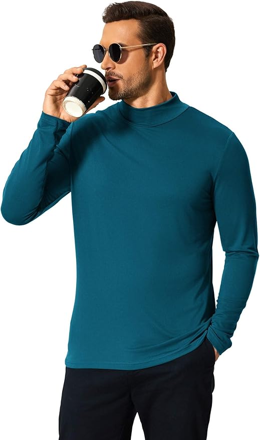 COOFANDY Mens Mock Turtleneck T-Shirts Long Sleeve Solid Color Tees Shirts Basic Casual Slim Fit Pullover T Shirts