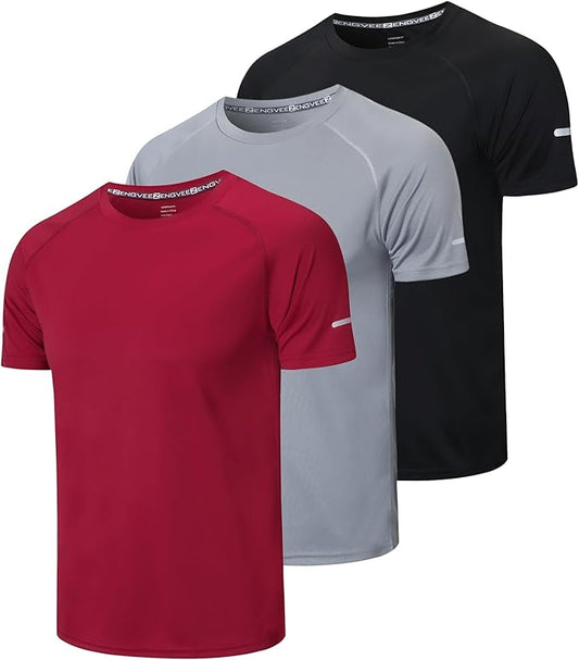 frueo Men's 1/3 Pack Workout Shirts Quick Dry Moisture Wicking Short Sleeve Mesh Athletic T-Shirts
