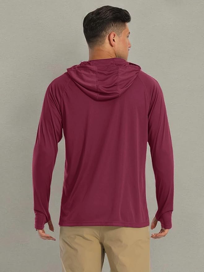 MAGCOMSEN Men's Hooded UPF 50+ Sun Protection T Shirts Long Sleeve Athletic Fishing Shirts Rash Guards