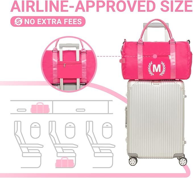 Gym Bag for Women, Personalized Duffle Bag with Shoe Compartment, Sports Bag for Yoga & Dance with Wet Pocket and Mat Strap(HotPink,C)
