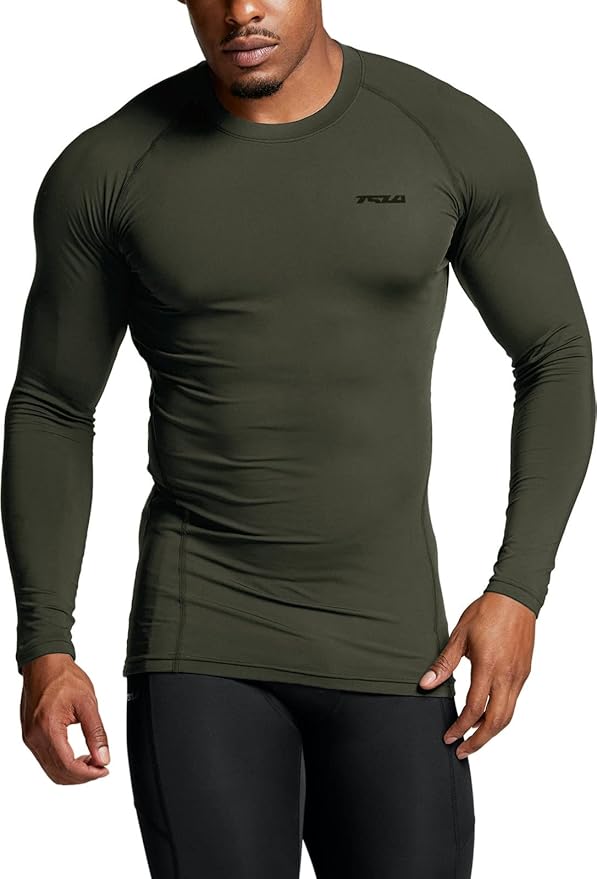 TSLA Men's UPF 50+ Compression Shirts, Cool Dry Long Sleeve Athletic Tops, Sports Baselayer Workout Shirt