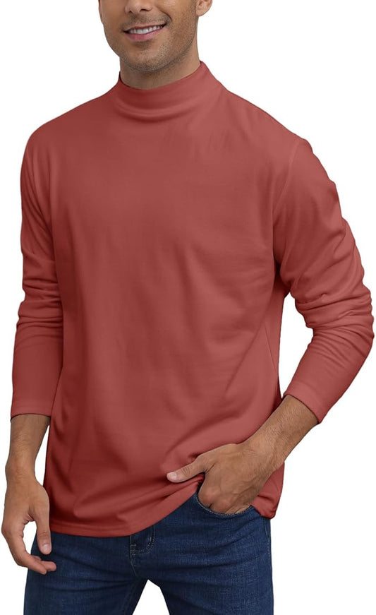 Mens Casual Mock Turtleneck T-Shirts Long Sleeve Thermal Stretchy Pullover Basic Lightweight Undershirt Sweater Tops