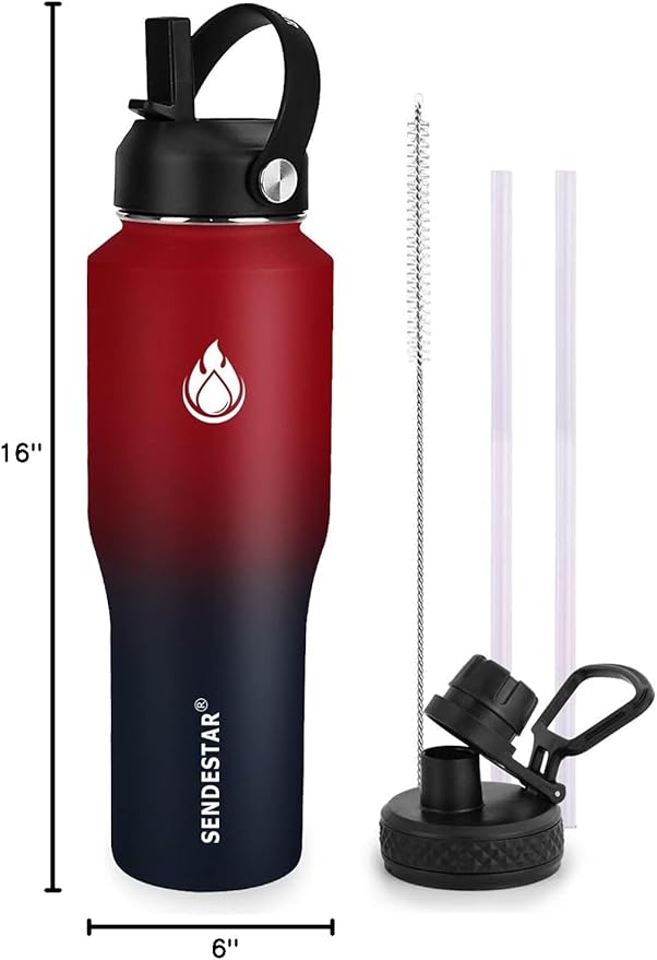 SENDESTAR 32oz Water Bottle Wide Mouth Stainless Steel Vacuum Insulated Double Wall with 2 Lids Fit in Any Car Cup Holder