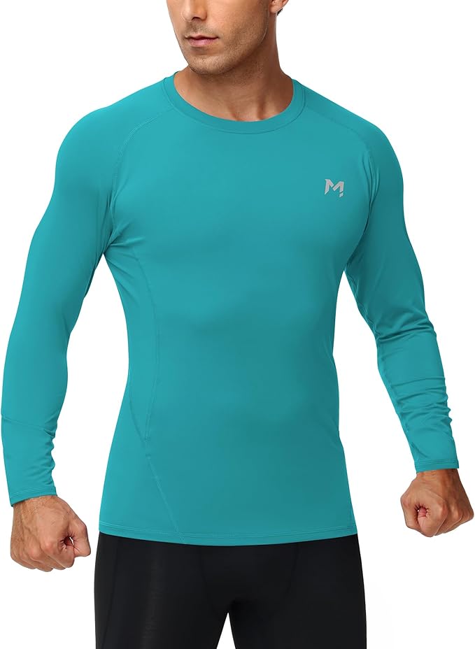 Mens Compression Shirt Long Sleeve Quick Dry Athletic Workout Gym T-Shirt SPF Running Top Sport Undershirt Base Layer