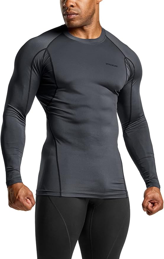 TSLA Men's UPF 50+ Compression Shirts, Cool Dry Long Sleeve Athletic Tops, Sports Baselayer Workout Shirt