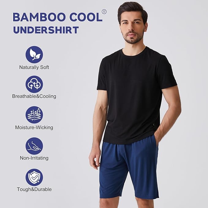 BAMBOO COOL Men's Undershirt Moisture-Wicking T-Shirts Stretch Crewneck Soft Tees for Men,3 Pack