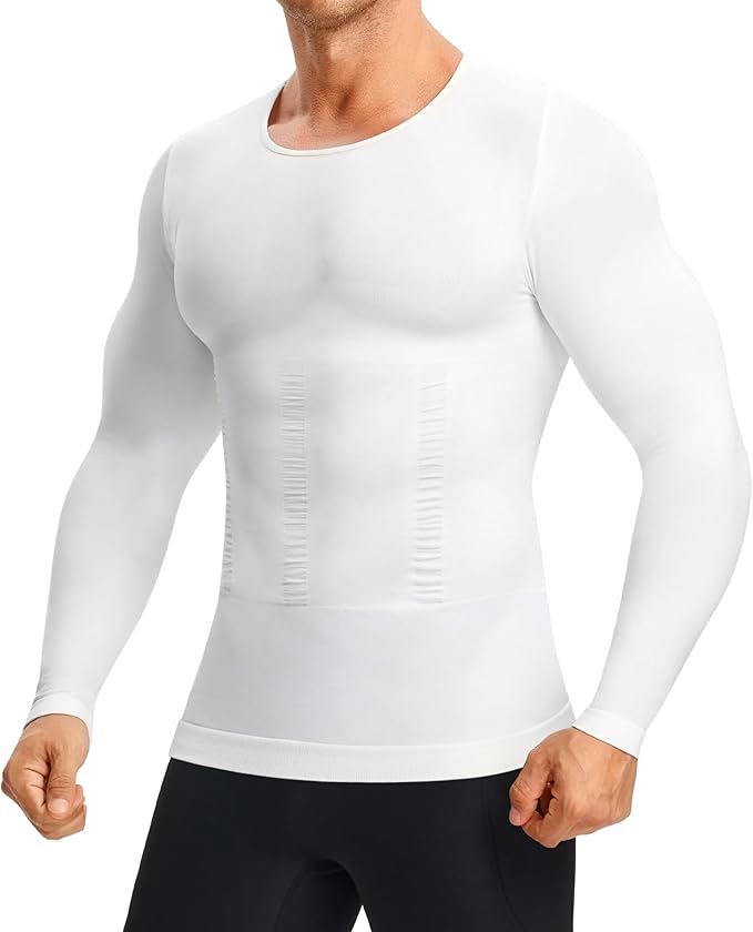 Nebility Shapewear Men Long Sleeve Compression Shirt - Slimming Body Shaper Tummy Control Workout Tank Top Undershirt