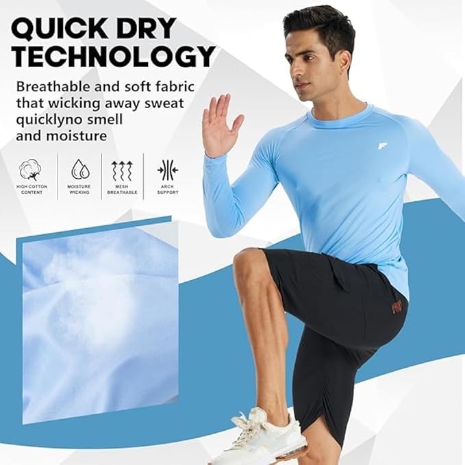 Men's Compression Shirts Long Sleeve Running Athletic Undershirts Workout Baseball Base Layer Fishing Rash Guard Tops 2 Pack