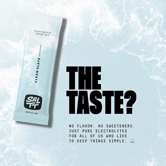 SALTT Electrolytes Powder Unflavored Drink Mix - Clean Slate - 30 Hydration Packets - Magnesium, Potassium, Sodium, Trace Minerals - Zero Sugar & Gluten Free - Travel Essentials