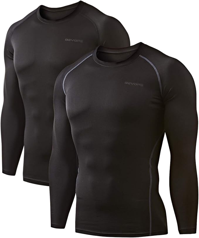 DEVOPS 2 Pack Men's Thermal Long Sleeve Compression Shirts