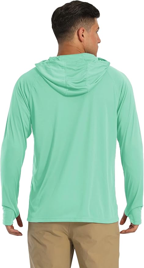 MAGCOMSEN Men's Hooded UPF 50+ Sun Protection T Shirts Long Sleeve Athletic Fishing Shirts Rash Guards