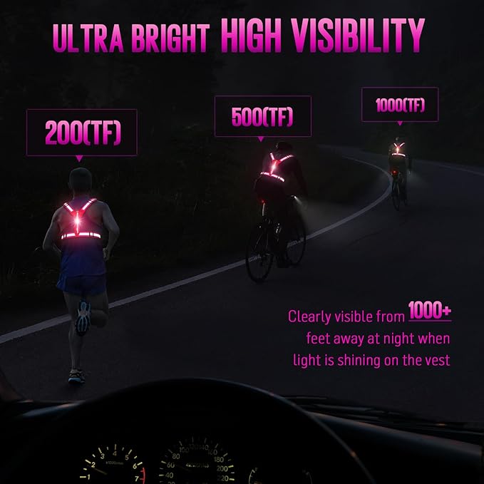 LED Reflective Vest Running Gear, Light Up Running Vest Rechargeable, Safety Night Running Gear for Walking Running Cycling