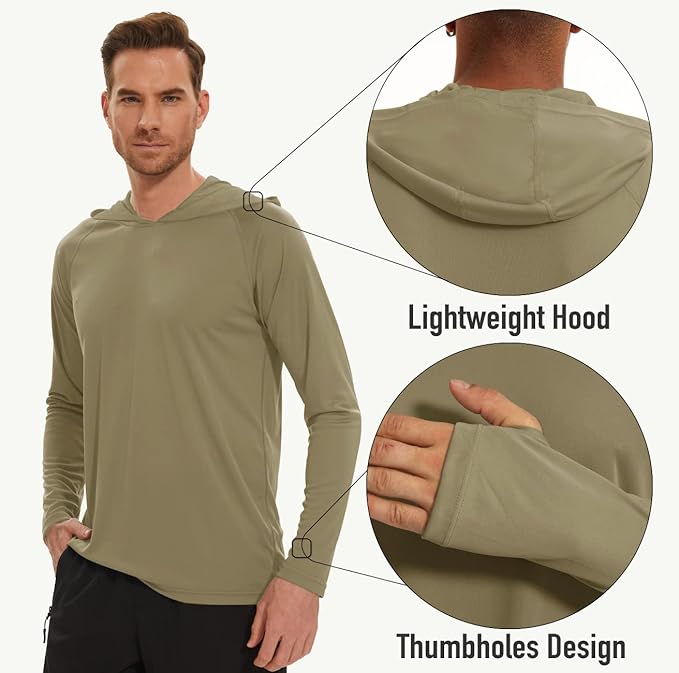 MAGCOMSEN Men's Hooded UPF 50+ Sun Protection T Shirts Long Sleeve Athletic Fishing Shirts Rash Guards