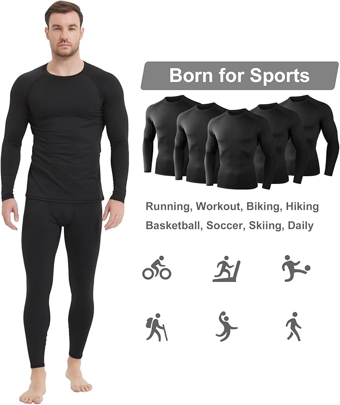 Dalavch 4/5 Pack Thermal Compression Shirts for Men Long Sleeve Running Gear Undershirt Base Layer for Winter Cold Weather