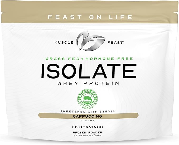 Muscle Feast Grass-Fed Whey Protein Isolate, All Natural Hormone Free Pasture Raised, Whey Isolate Protein Powder for Men and Women, Clean, Gluten-Free, Delicious Isolate Protein - Cappuccino, 2lb
