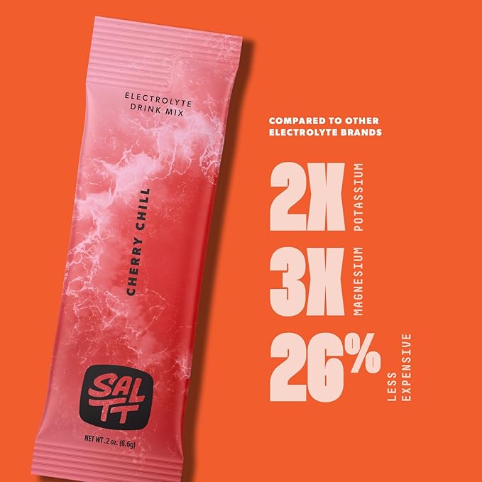 SALTT Electrolytes Powder Flavored Drink Mix - Cherry Chill - 30 Hydration Packets - Magnesium, Potassium, Sodium, Trace Minerals - Zero Sugar & Gluten Free - Travel Essentials