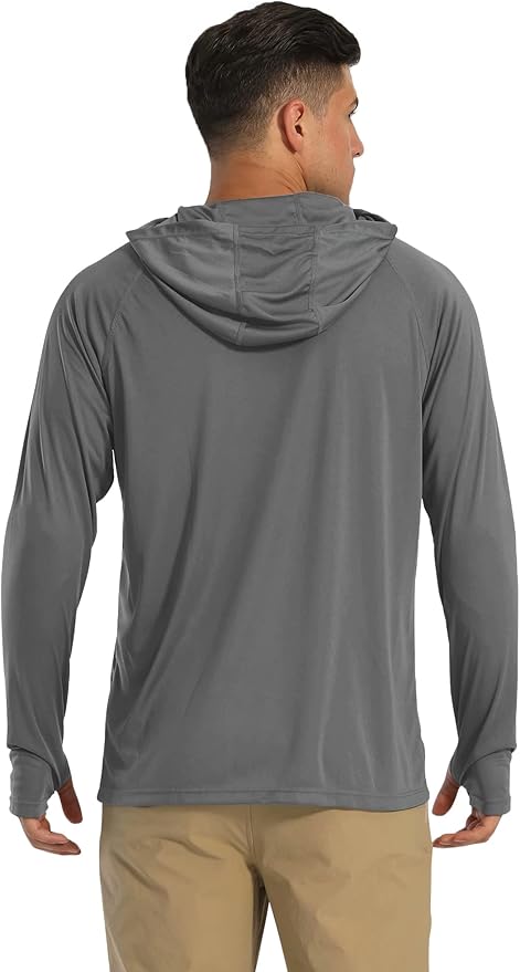 MAGCOMSEN Men's Hooded UPF 50+ Sun Protection T Shirts Long Sleeve Athletic Fishing Shirts Rash Guards