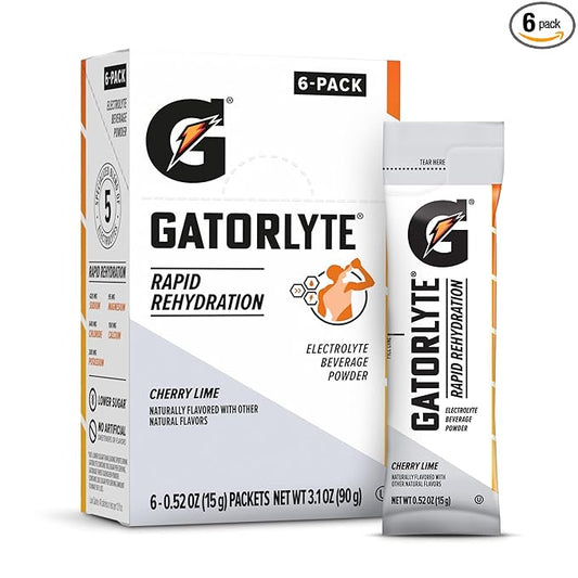 Gatorlyte Powder Cherry Lime, makes 16.9oz serving, net weight 3.1 oz (Pack of 6)