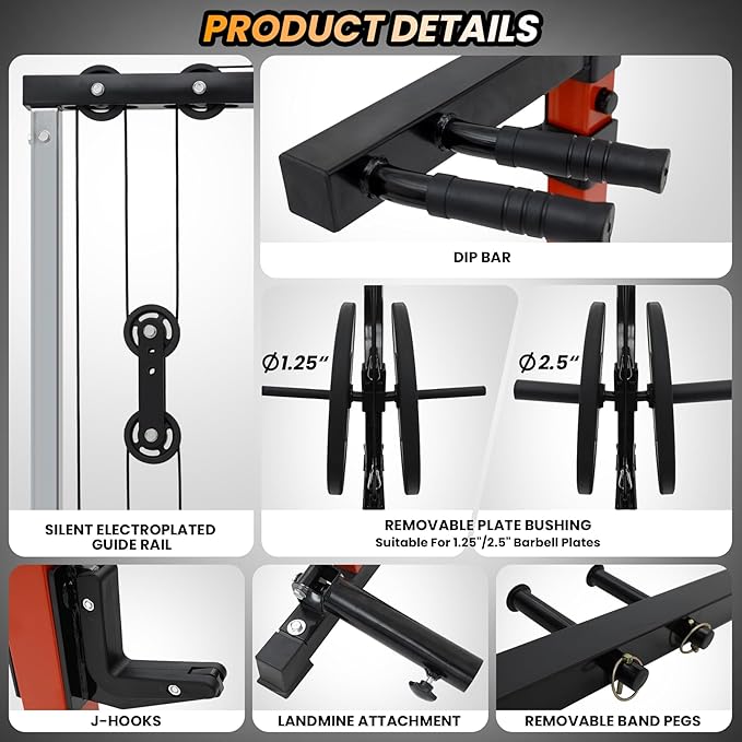 Power Cage with LAT Pulldown Machine - Squat Rack for Home Gym, Multi-Functional Weight Cage with Cable Pulley System, Dip Bars & Landmine Attachment