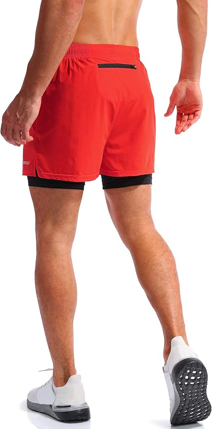 Pudolla Men’s 2 in 1 Running Shorts 5" Quick Dry Gym Athletic Workout Shorts for Men with Phone Pockets