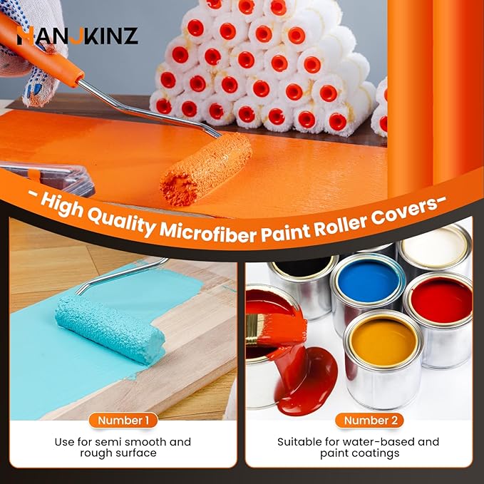 Microfiber Paint Roller 4 Inch, 40 Pack Mini Paint Roller Covers, Small Paint Rollers for House Painting with Paint Roller Frame, Wall Painting Tool