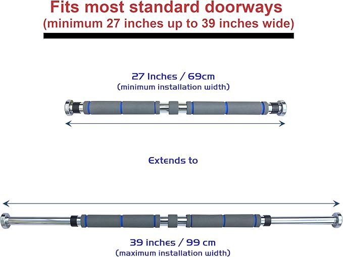 Garren Fitness Maximiza Pull Up Bar for Doorway - 27 to 39 Inches Adjustable Width Pullup Bar/Chin up Bar with 3 Sets of Screw-in Heavy-Duty Door-Mounts