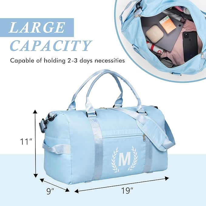 Gym Bag for Women, Personalized Duffle Bag with Shoe Compartment, Sports Bag for Yoga & Dance with Wet Pocket and Mat Strap.