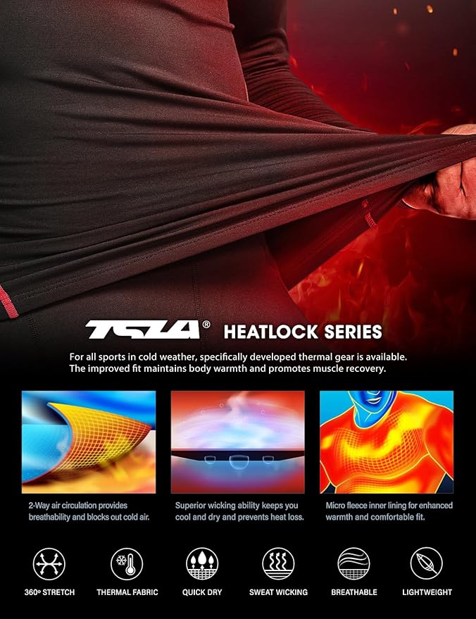 TSLA Men's Thermal Long Sleeve Compression Shirts, Mock/Turtleneck Winter Sports Running Base Layer Top