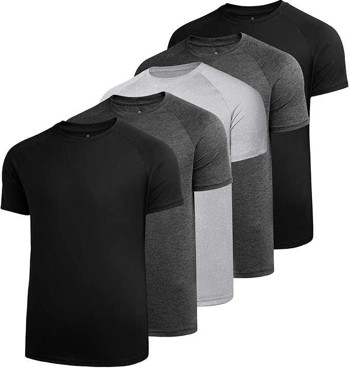 Sumolux 5 Pack Men’s Active Crew Neck T Shirts Quick Dry Athletic Running Gym Workout Short Sleeve Tee Tops Bulk