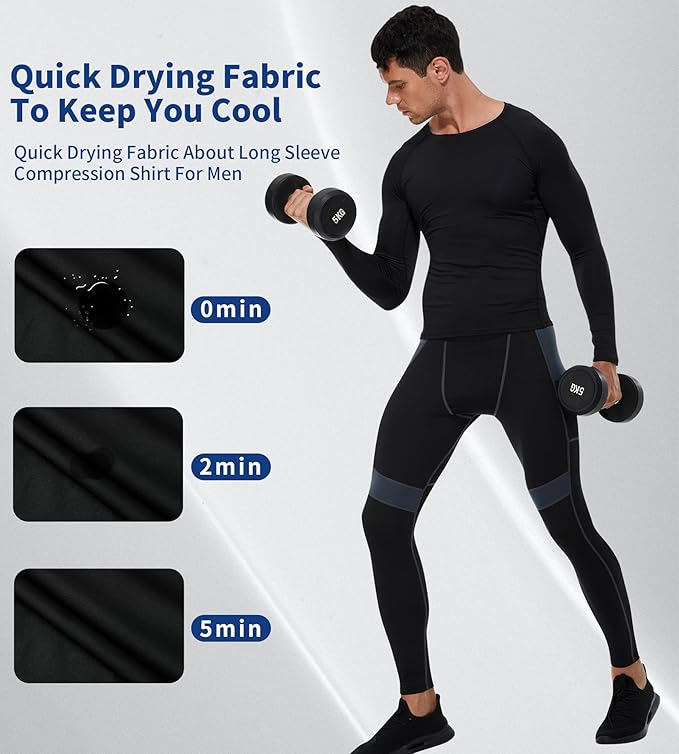 Compression Shirt Men Long Sleeve Quick Dry T-Shirt Athletic Workout Base Layer Running Sports Gym Undershirts