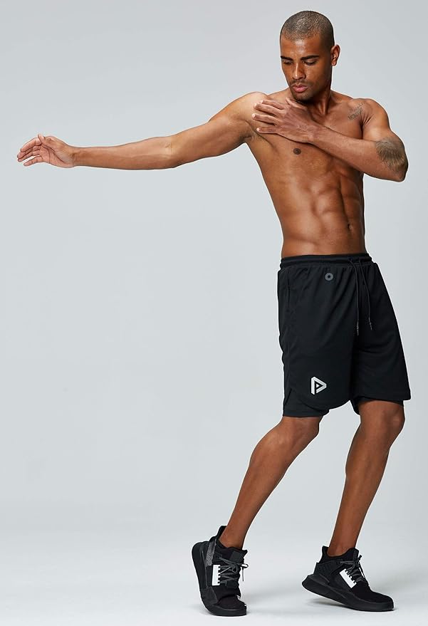 Pinkbomb Men's 2 in 1 Running Shorts Gym Workout Quick Dry Mens Shorts with Phone Pocket