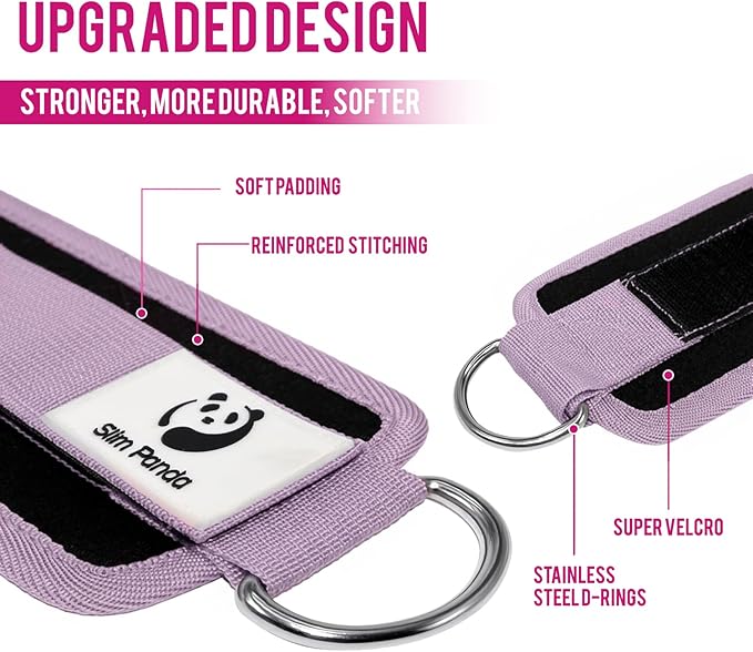 Slim Panda Ankle Strap for Cable Machine,Ankle Cuff for Kickbacks, Booty Hip Abductors,Glute Workouts, Leg Extensions, Curls for Men and Women, Adjustable with Double D-Rings