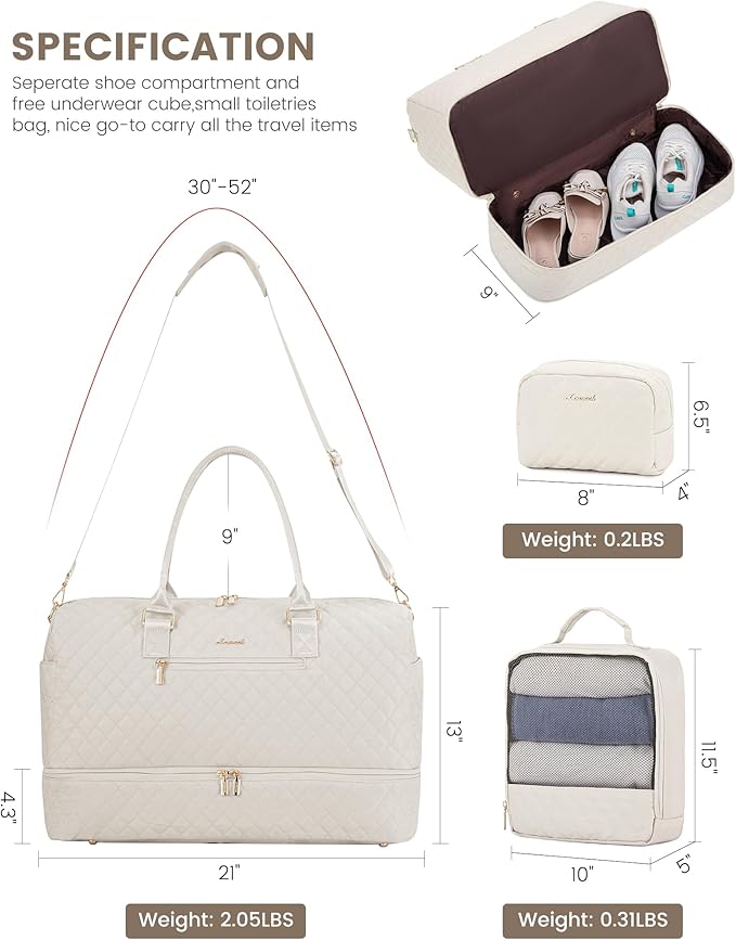 LOVEVOOK Travel Duffle Bag for Women, Weekender Overnight Bag with Shoe Compartment, Carry on Bag with Toiletry Bag, Gym Duffel Bag with Wet Pocket, Hospital Bags for Labor and Delivery 3 Pcs Set