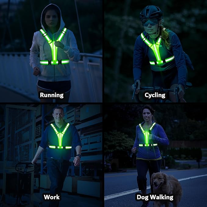 LED Reflective Running Vest Gear,Light Up Vest Runners Night Walking USB Rechargeable,Up to 11hrs Light with Adjustable Waist/Shoulder for Women Men Kids
