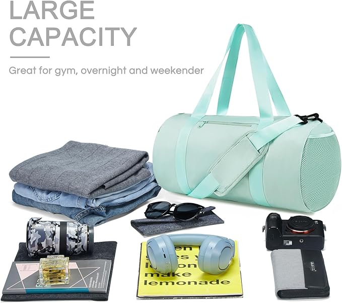 Small Gym Bag Duffel Bag for Women Men Fitness Sports Bag Workout Adjustable Detachable Shoulder Strap Lightweight Carry on Travel Duffle Bag (Green, 15" / Mini / 12L)