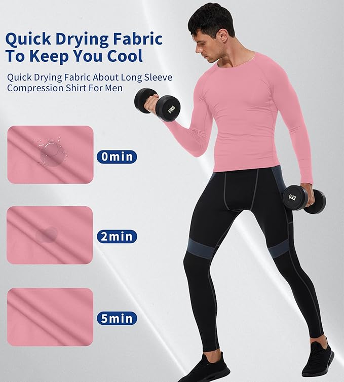 Compression Shirt Men Long Sleeve Quick Dry T-Shirt Athletic Workout Base Layer Running Sports Gym Undershirts