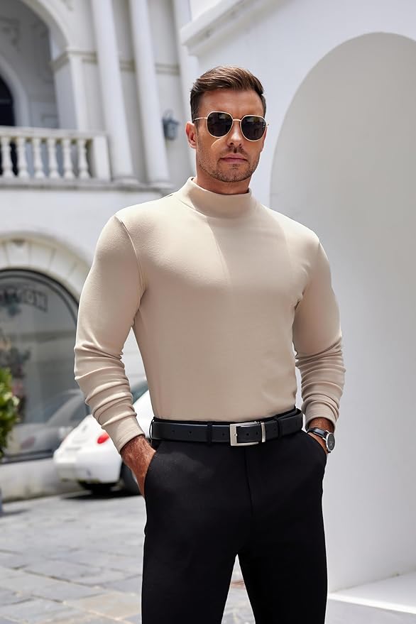 COOFANDY Mens Mock Turtleneck Long Sleeve Shirts Basic Thermal Turtle Neck Undershirt Lightweight Pullover Sweaters Top