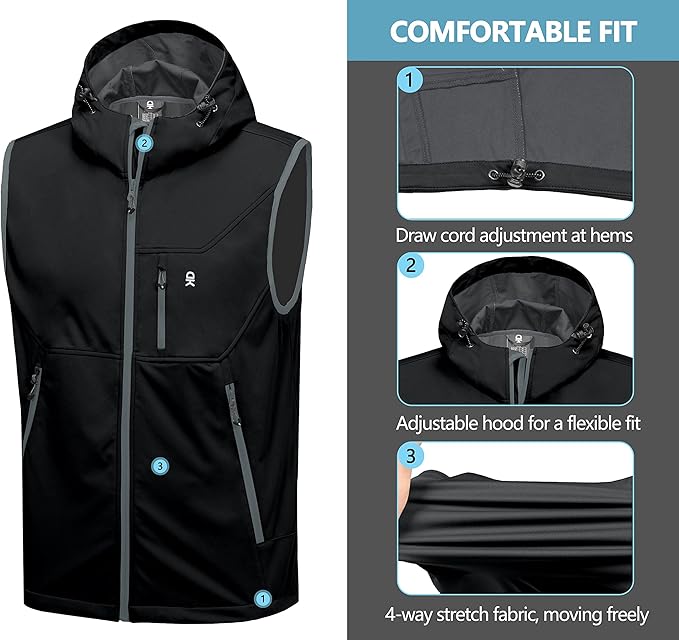 Little Donkey Andy Men's Lightweight Softshell Vest Windproof Sleeveless Jacket for Travel Hiking Running Golf