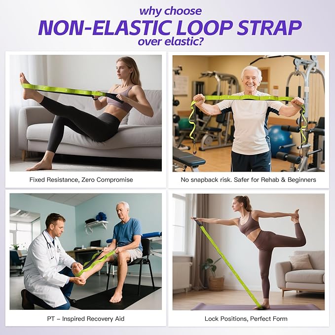 ROSAPOAR Stretching Strap with Loops - Non Elastic Yoga Straps for Physical Therapy, Durable Stretch Bands for Exercise, Flexibility Training, Hamstring & Leg Stretcher, Yoga/Pilates/Gymnastics