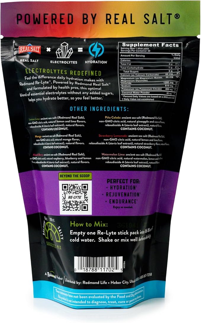 REDMOND Re-Lyte Hydration Electrolyte Powder Mix, Variety Pack, 30 Stick Packs