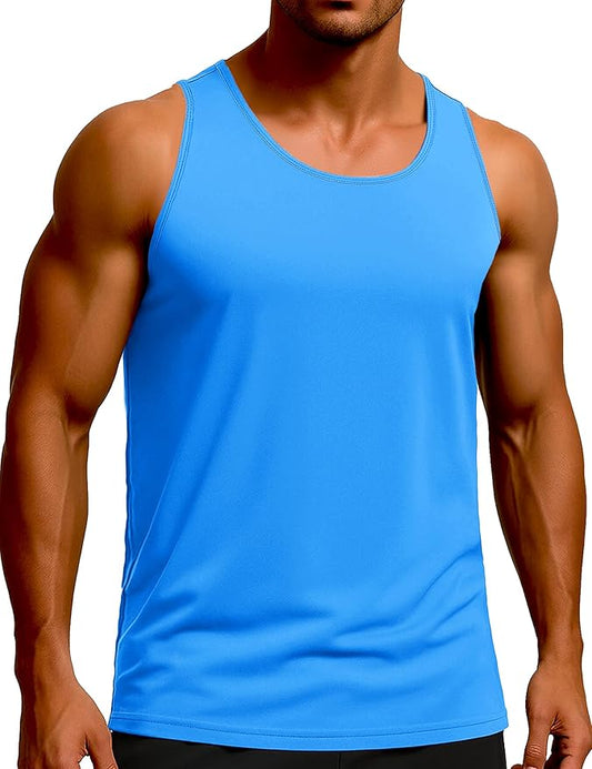 KEFITEVD Men's Workout Tank Tops Sleeveless Quick Dry UPF 80+ Summer Sun Shirts for Running Swim Gym Beach