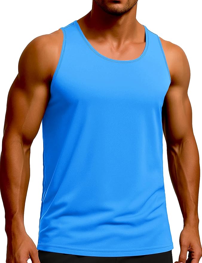 KEFITEVD Men's Workout Tank Tops Sleeveless Quick Dry UPF 80+ Summer Sun Shirts for Running Swim Gym Beach