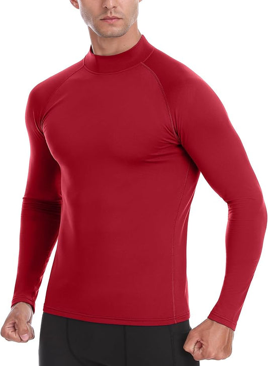 Men's Thermal Compression Shirts, Long Sleeve Fleece Lined Turtleneck Undershirt, Cold Weather Ski Base Layer Tops