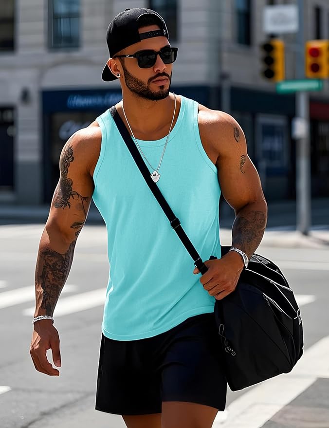 MAGCOMSEN Mens Workout Tank Tops Undershirt Cotton Muscle Athletic Sleeveless Shirts for Gym