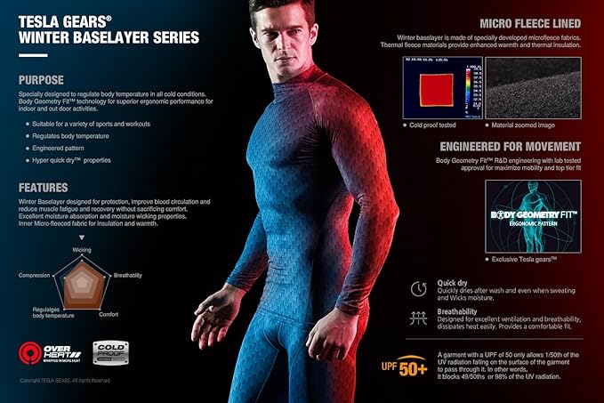 TSLA Men's Thermal Long Sleeve Compression Shirts, Athletic Base Layer Top, Winter Gear Running T-Shirt