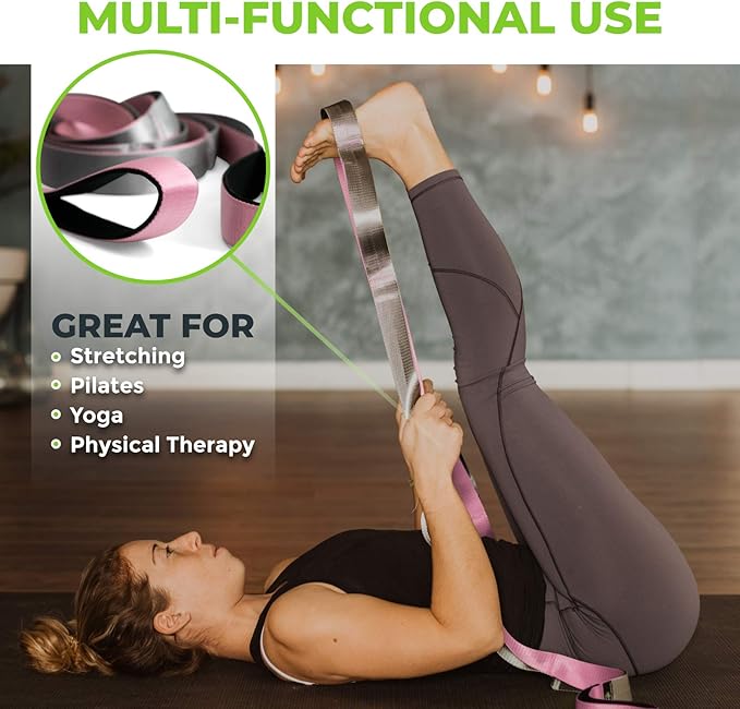 Gradient Fitness Stretching Strap for Physical Therapy, 12 Multi-Loop Stretch Strap 1.5" W x 8' L, Neoprene Handles, Physical Therapy Equipment, Yoga Straps for Stretching, Leg Stretcher.