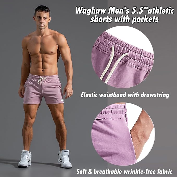 Mens 5 Inch/7 Inch Cotton Shorts Mens Sweat Athletic Shorts for Men Gym Worket Shorts with Pockets