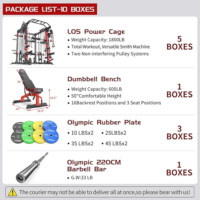 Smith Machine with Cable Crossover System, Multi-Function Squat Rack Power Cage for Home Gym, Power Rack and Packages Weight Sets